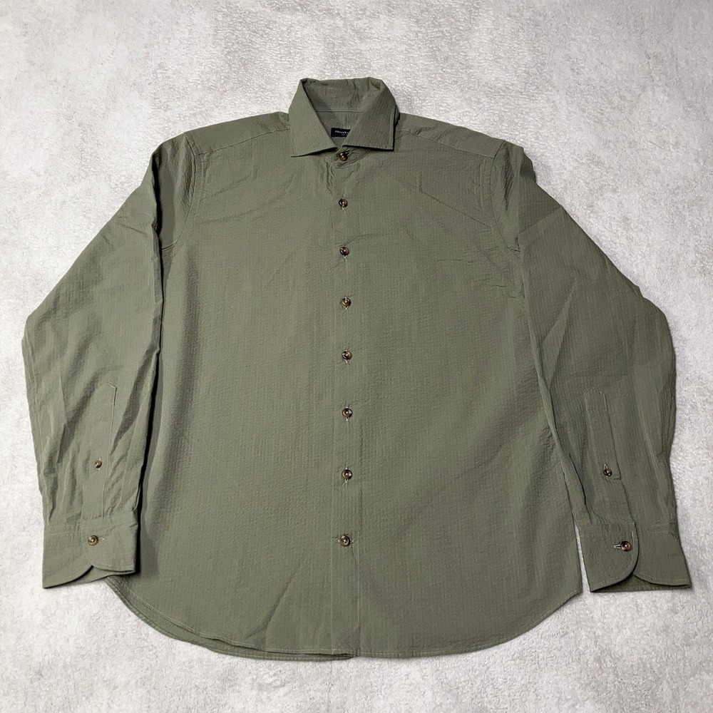 Proper Cloth Portuguese Seersucker Shirt Button Up Green Mens Medium Tall